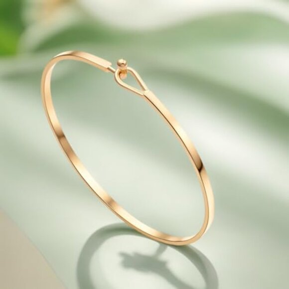 Dainty Thin Cuff Bangle Hook Bracelet Minimalist Elegant Gold Plated Jewelry - Picture 7 of 7